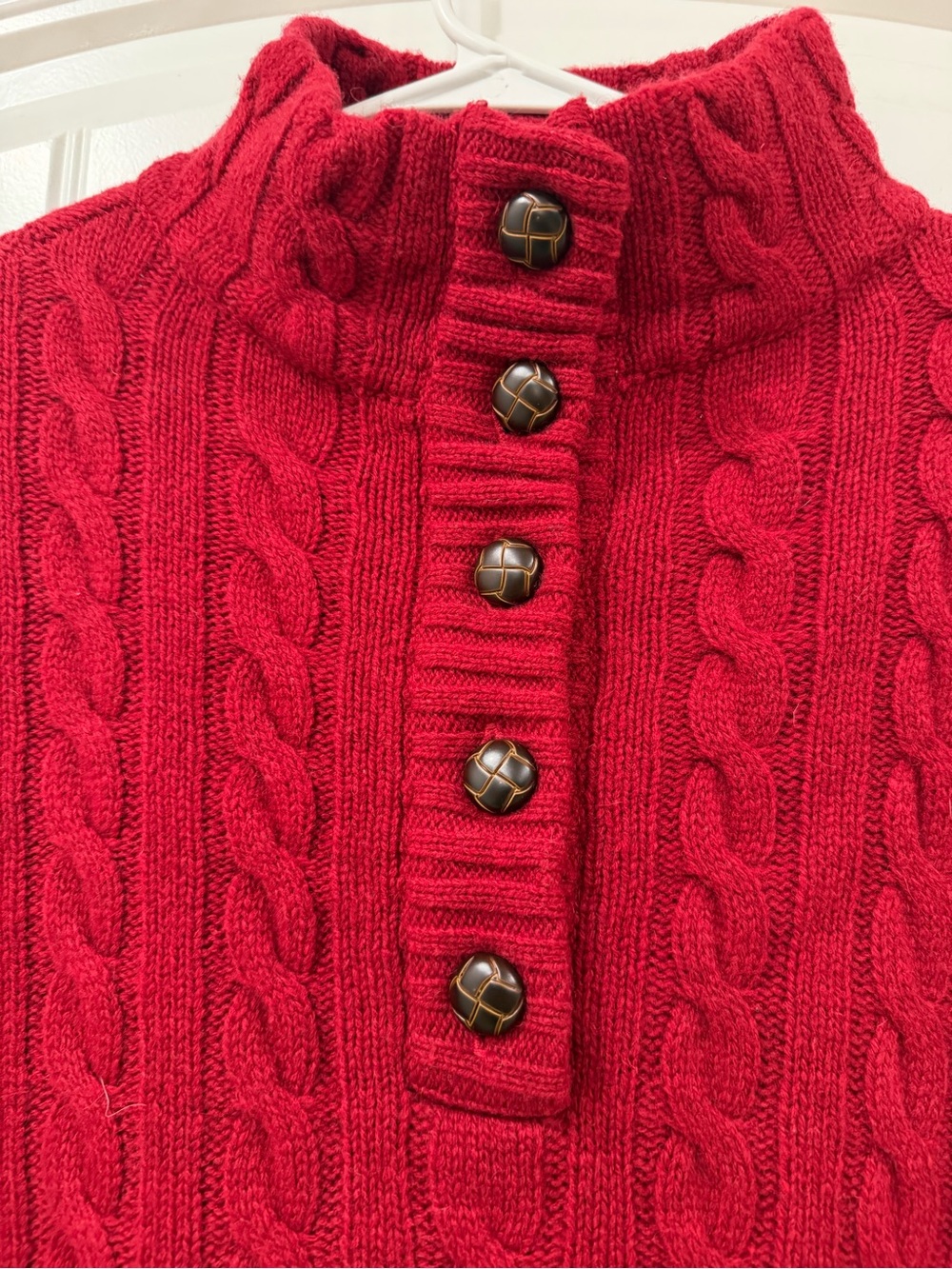 Red Cable-Knit Button-Front Poncho Sweater Ireland - Picture 3 of 7